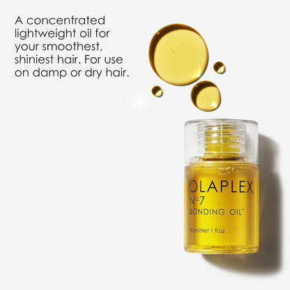 Olaplex No. 7 Bonding Oil, Concentrated High Shine Oil, Heat Protectant, Visibly Smooths & Softens Hair, Added Color Vibrancy, Up to 72 Hour Frizz Control, For All Hair Types, 1 fl oz