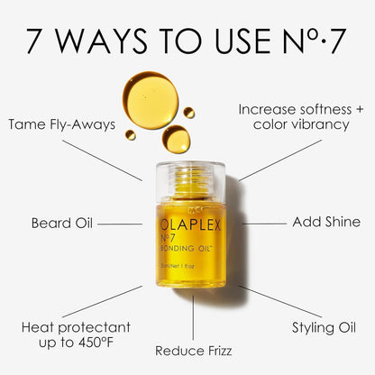 Olaplex No. 7 Bonding Oil, Concentrated High Shine Oil, Heat Protectant, Visibly Smooths & Softens Hair, Added Color Vibrancy, Up to 72 Hour Frizz Control, For All Hair Types, 1 fl oz