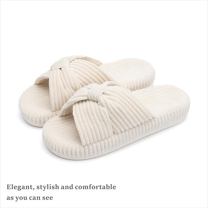 Slippers for Women Memory Foam House Bedroom Corduroy Bow Crossbands Slide Slipper Shoes Comfy Trendy Gift Slippers