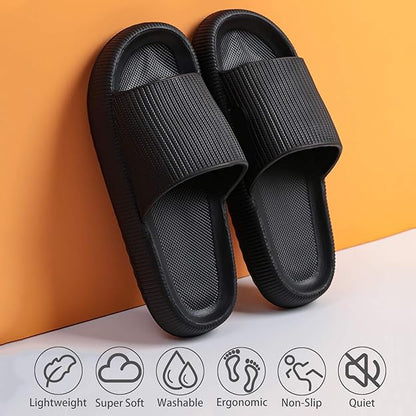 Cloud Slippers for Women and Men, Pillow House Slippers Shower Shoes Indoor Slides Bathroom Sandals, Ultimate Comfort, Lightweight, Thick Sole, Non-Slip, Easy to Clean