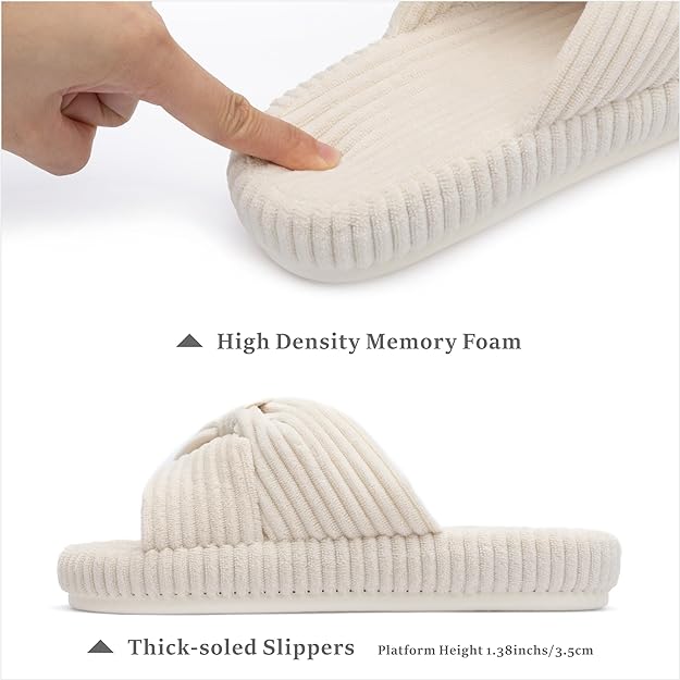 Slippers for Women Memory Foam House Bedroom Corduroy Bow Crossbands Slide Slipper Shoes Comfy Trendy Gift Slippers